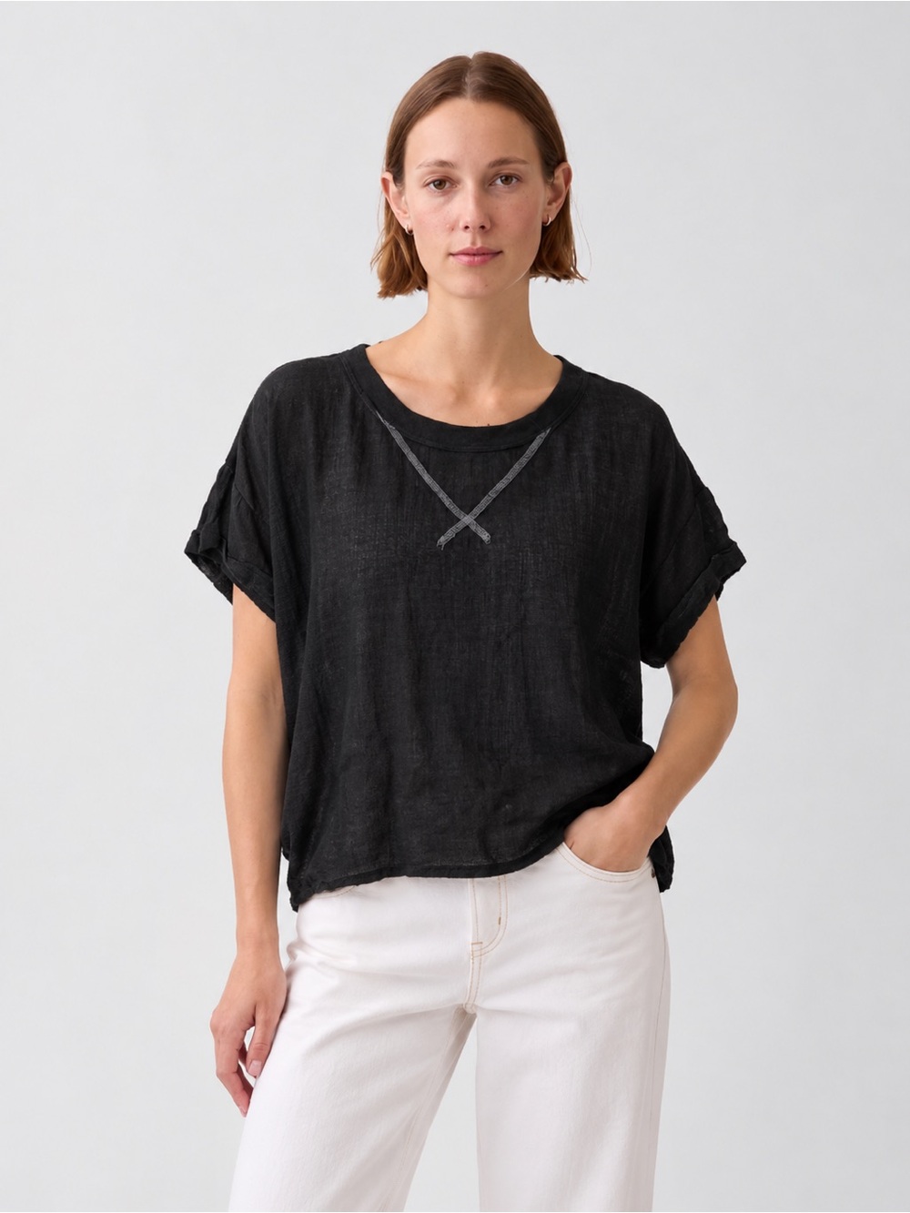 Aiko Black Oversized shirt  Top Short Sleeve XS 373